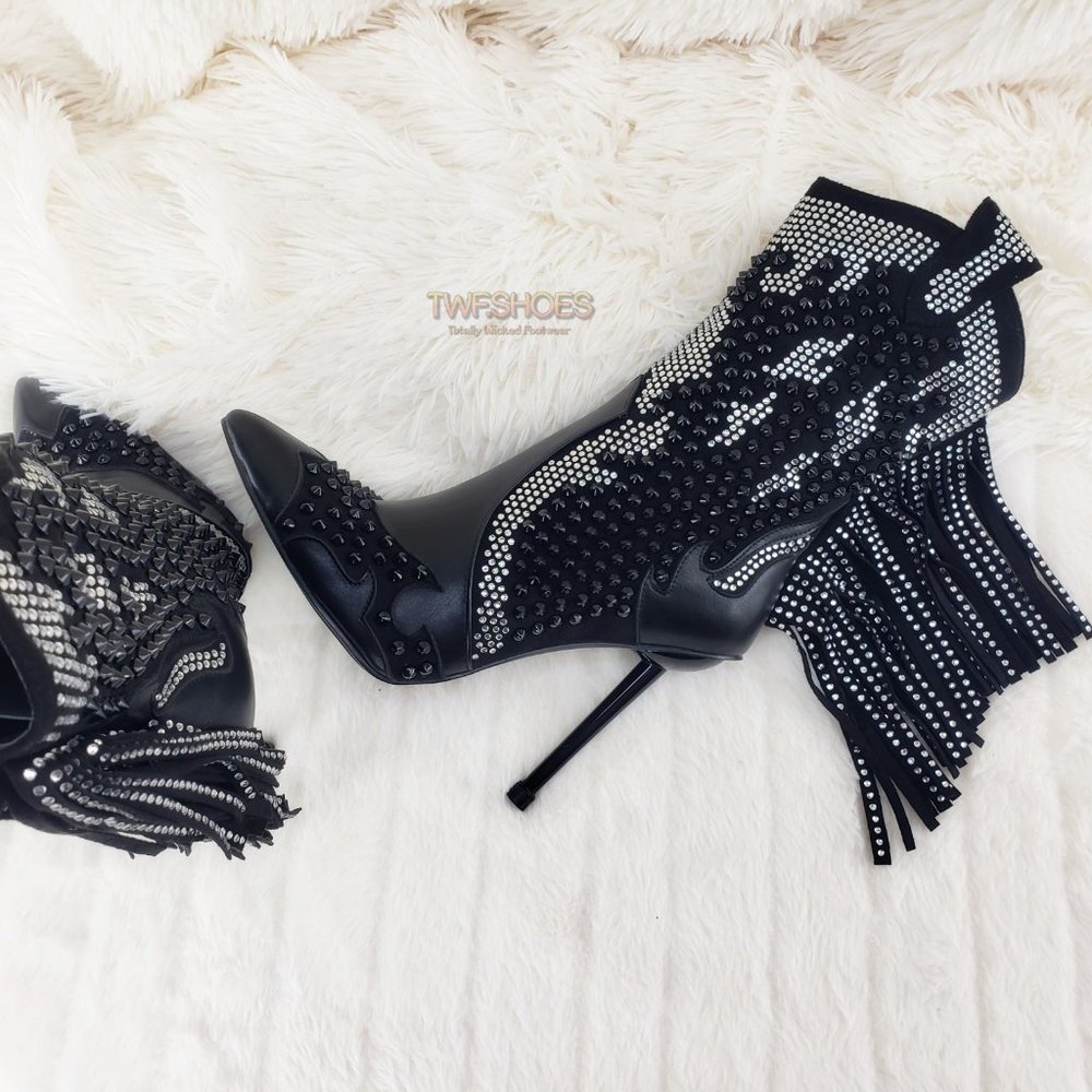 Stunning Rhinestone Stud Sexy Fringe Ankle Boots Size 10 LAST ONE - Picture 7 of 13
